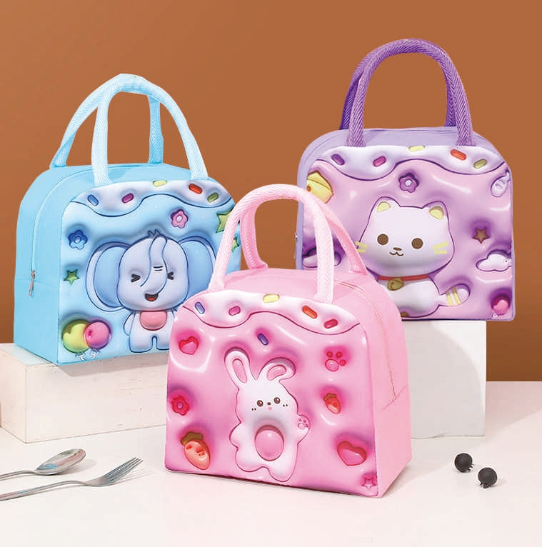 3D Cartoon Pop Lunch Bag – Insulated Thermal Tote (Rabbit, Cat, Elephant)