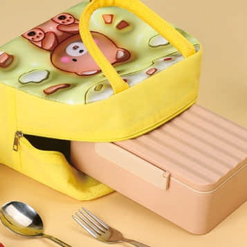 Cartoon Face Insulated Lunch Bag – Kids Thermal Tote (Elephant, Tiger, Dino)