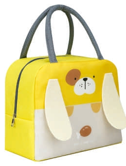 Cute Dog & Bunny Ear Insulated Lunch Bag – Kids Thermal Tote (Pink & Yellow)