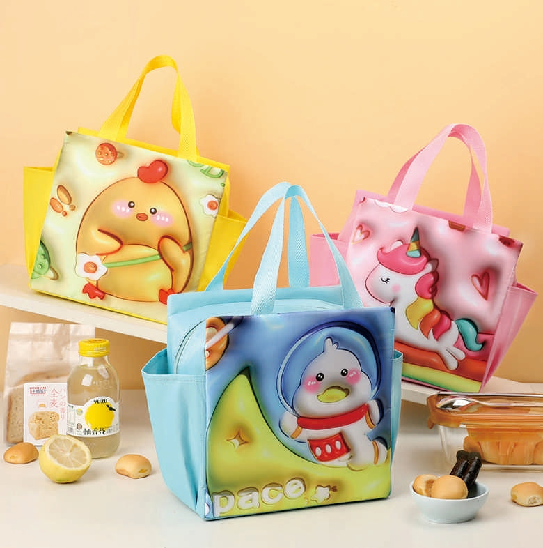 3D Cartoon Kids Lunch Bag – Insulated Oxford Tote with Cute Prints