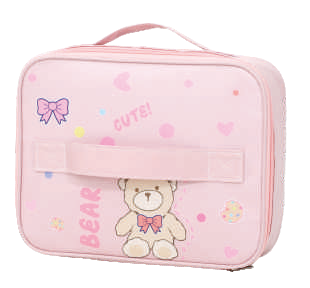 Bear Print Rectangular Insulated Lunch Bag – Kids & Adults Thermal Tote (Green, Pink)