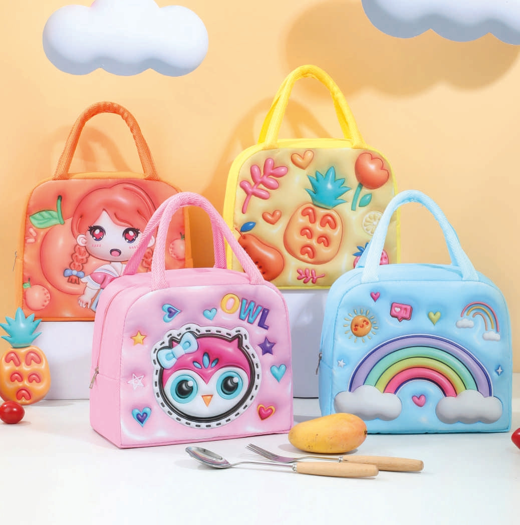 3D Cartoon Insulated Lunch Bag – Kids Thermal Tote (Owl, Rainbow, Fruit, Anime Girl)