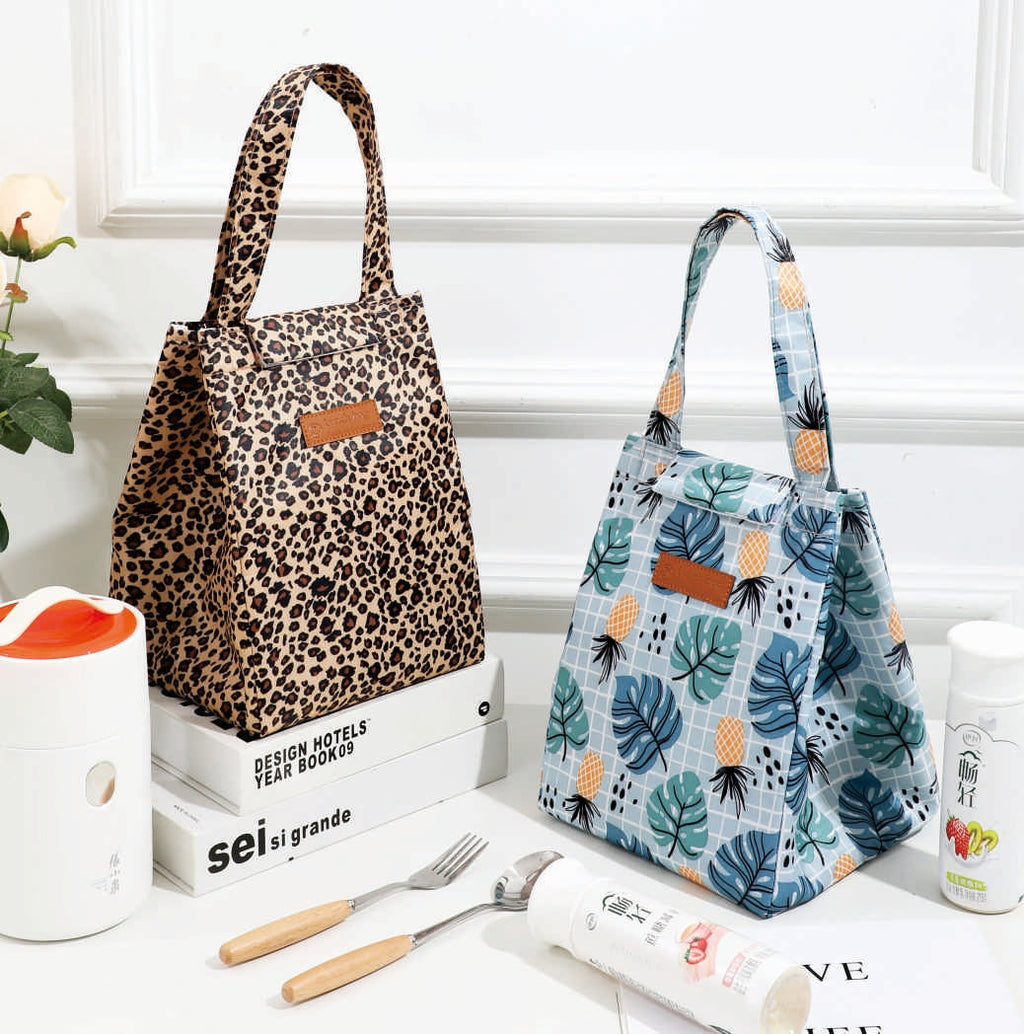 Insulated Oxford Lunch Bag – Portable Thermal Tote (Leopard, Floral, Tropical Prints)