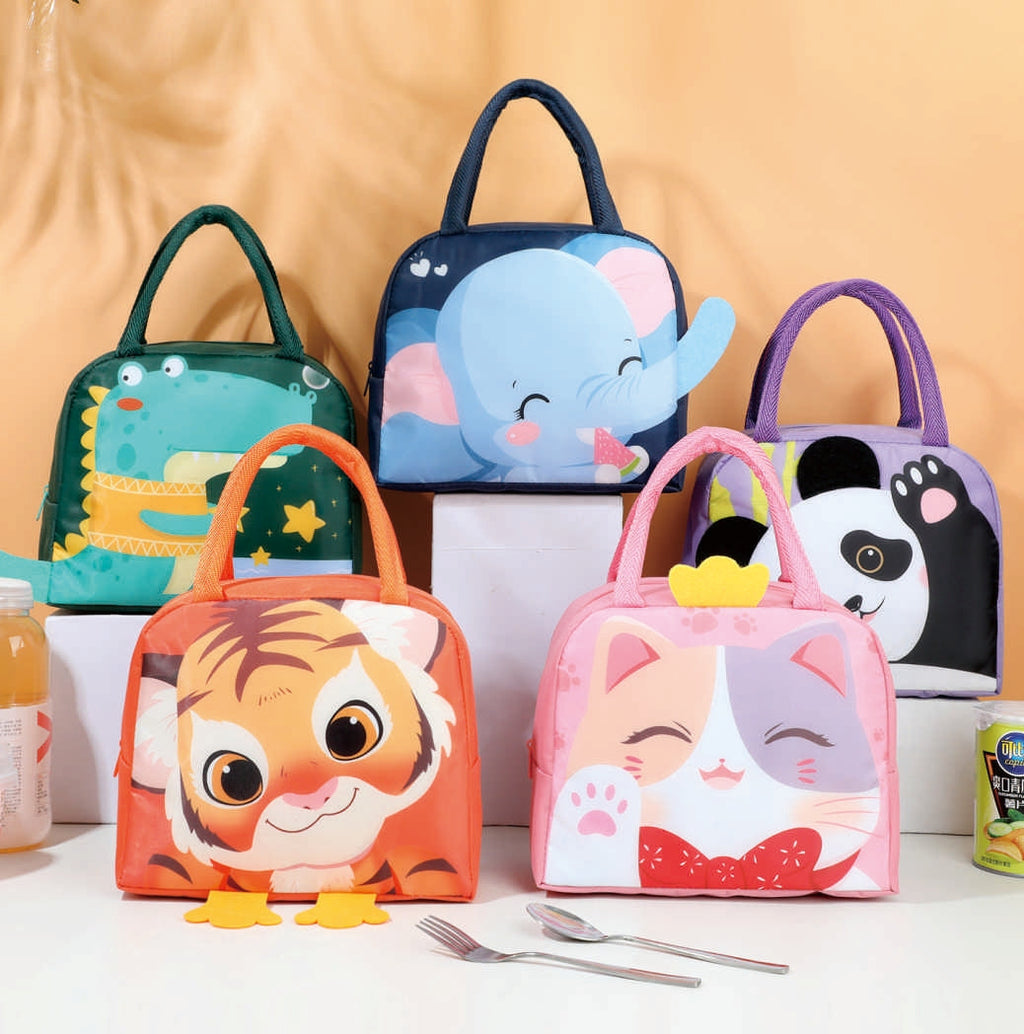 Cartoon Animal Insulated Lunch Bag – Kids Thermal Tote (Tiger, Cat, Panda, Elephant, Dinosaur)