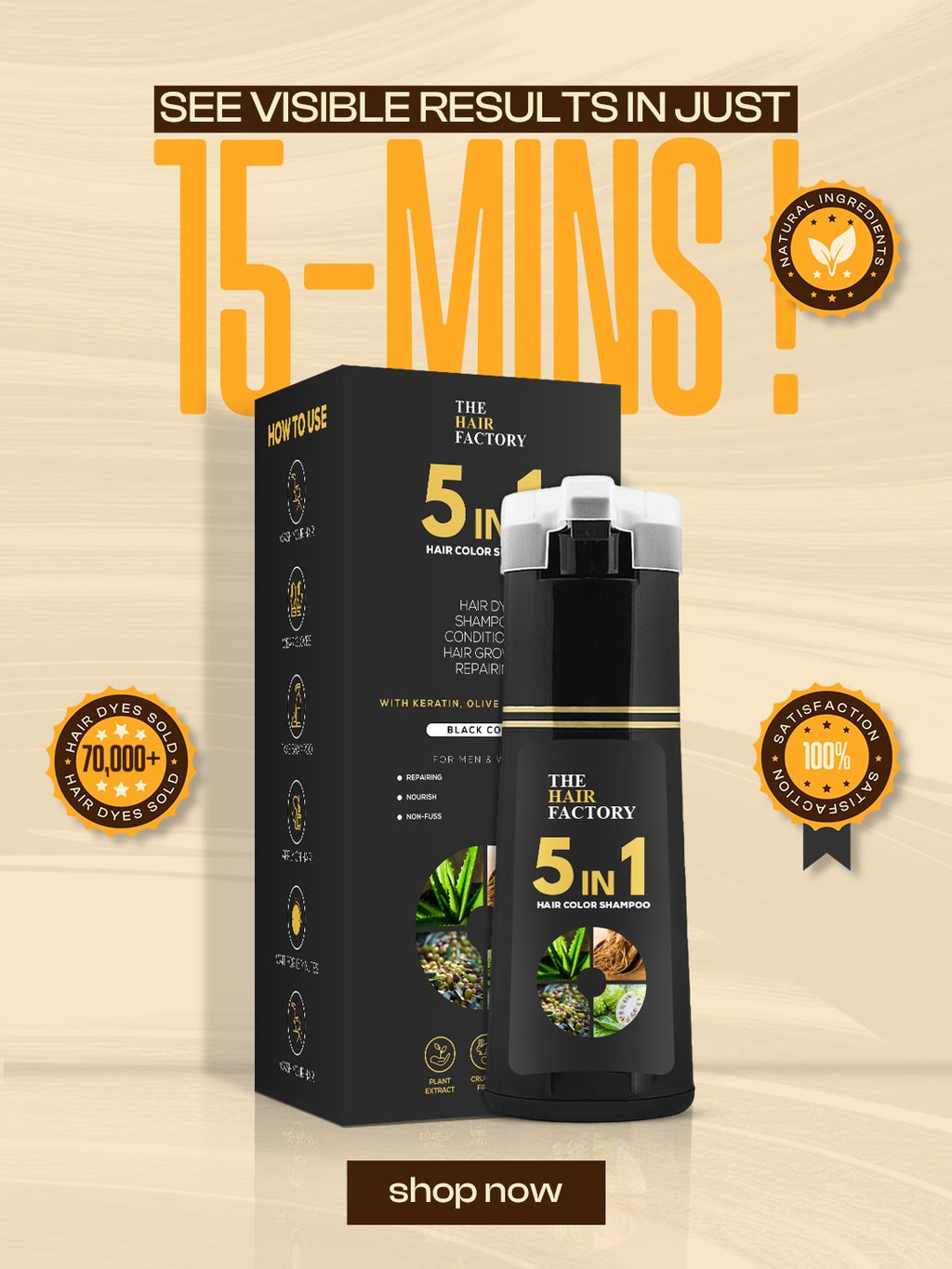 5 IN 1 HAIR COLOR SHAMPOO WITH KERATIN, OLIVE OIL & VITAMIN E