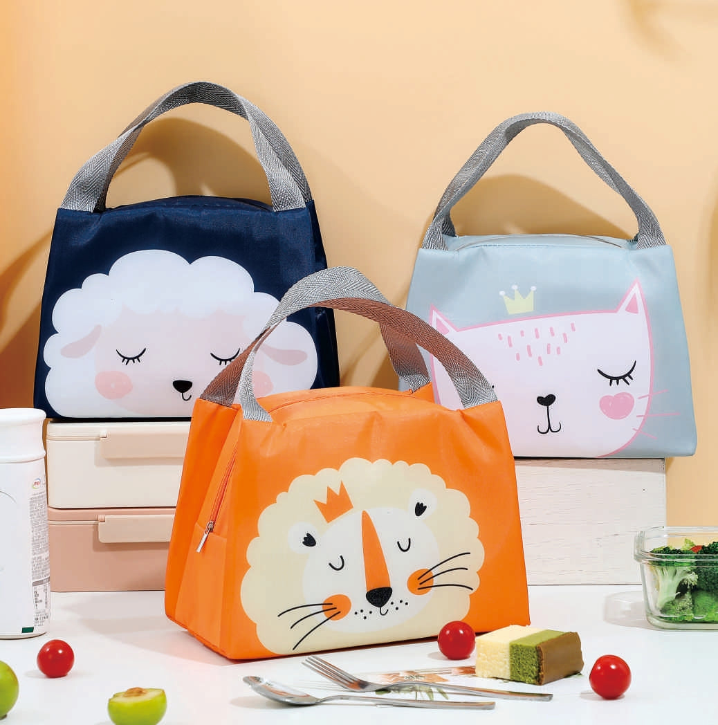 Cartoon Kids Lunch Bag – Insulated Oxford Tote with Cute Animal Prints