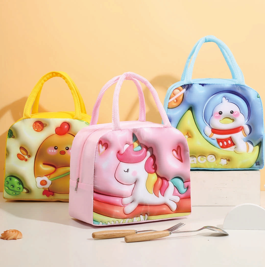 3D Cartoon Kids Lunch Bag – Insulated Oxford Tote with Cute Prints
