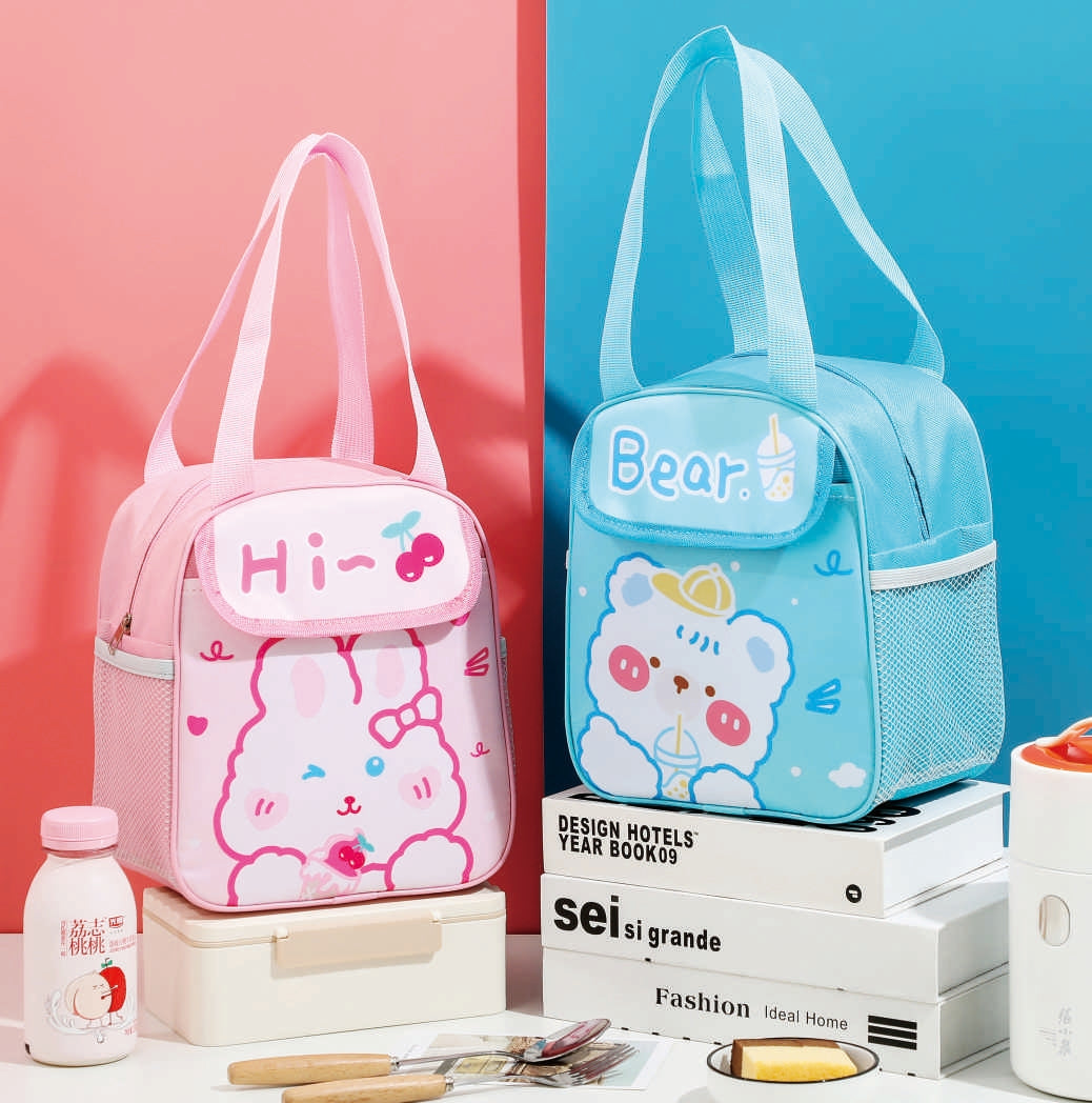 Cute Cartoon Lunch Bag – Insulated Thermal Tote for Kids & Adults (Rabbit & Bear Design)