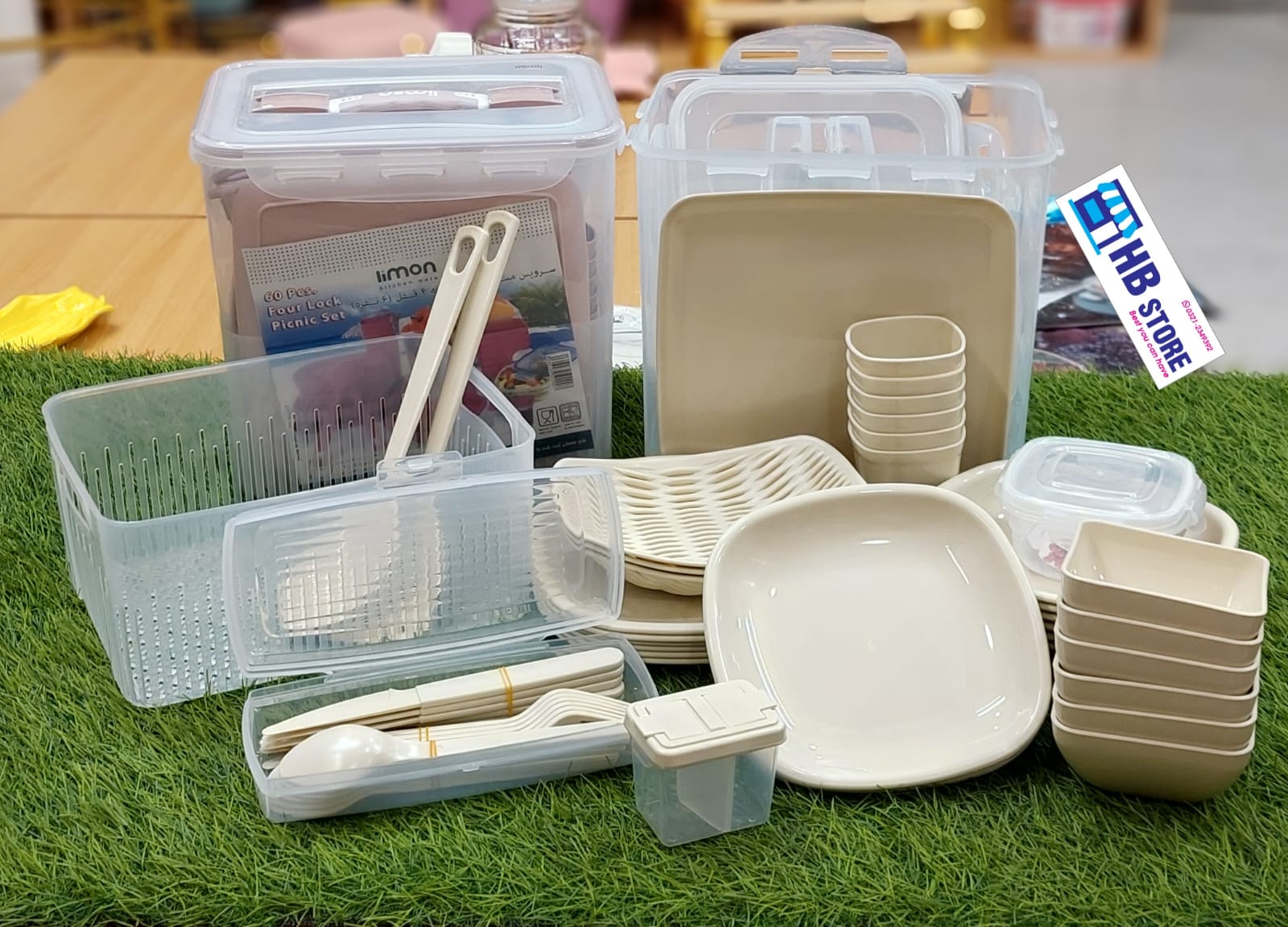 60-Piece Compact Food-Lock Picnic & Camping Dinnerware Set with Carrying Box